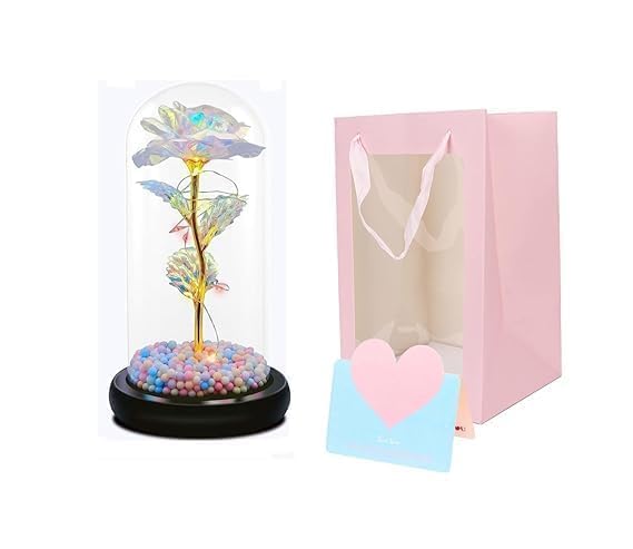 Artificial Tulips in Crystal Box, Galaxy Glass Rose Flower with LED Light Great Gift Ideas for Valentine's Day