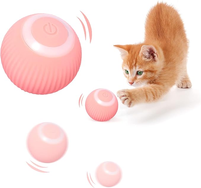 Interactive Cat Toy Ball with LED Light, 360° Self-Rotating Electric Ball, USB Rechargeable Electric Cat Toy
