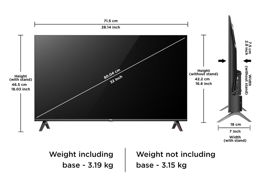 TCL 80 cms (32 inches) V4C Series HD Ready Smart QLED Google TV 32V4C, ‎240 Volts