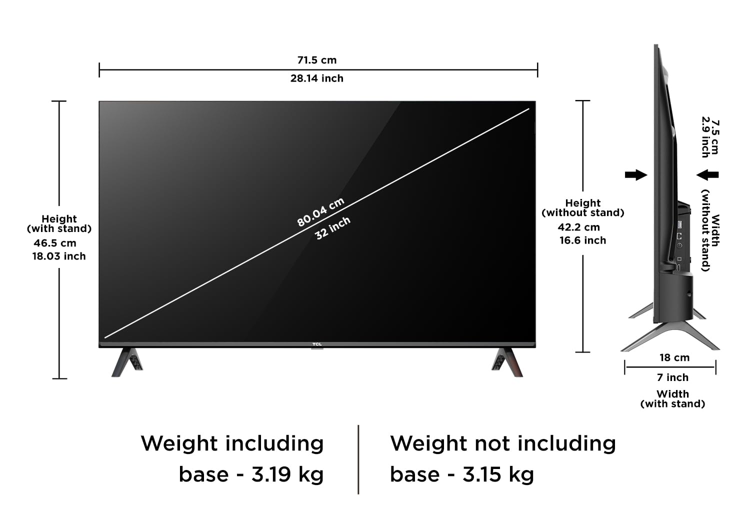 TCL 80 cms (32 inches) V4C Series HD Ready Smart QLED Google TV 32V4C, ‎240 Volts