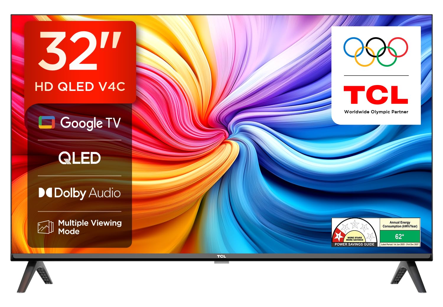 TCL 80 cms (32 inches) V4C Series HD Ready Smart QLED Google TV 32V4C, ‎240 Volts